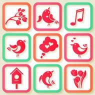 Set of 9 icons with birds and flowers