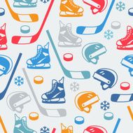Sports seamless pattern with hockey equipment flat icons