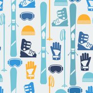 Sports seamless pattern with skiing equipment flat icons