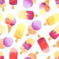 Seamless pattern with hand drawn watercolor ice cream