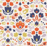 Folk Flowers Ornamental Seamless Pattern Background