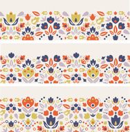 Three Folk Flowers Horizontal Seamless Ornaments Set