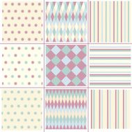 Vector set geometry striped polka dots seamless patterns