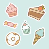 Set of sweets cake cupcakes ice-cream cone candy and donut