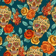 Skull diamond and Flowers Seamless Background