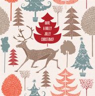 Vintage Christmas card Reindeer and christmas trees Seamless background