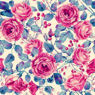 Seamless pattern of watercolor red roses
