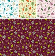 Set of four flowers retro pattern