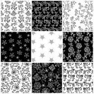 Collection of seamless black &amp; white floral pattern