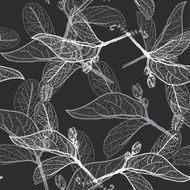 Leaves contours on black background floral seamless pattern hand-drawn Vector N2