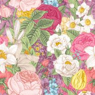 Seamless vector vintage pattern with garden colorful flowers