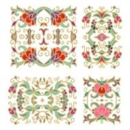 Set of floral elements for ribbons and batik designs N2
