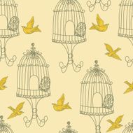 Scribble Birdcages And Birds Seamless Pattern