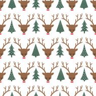 Cute sleeping deers with bows and Xmas Trees seamless pattern