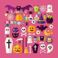 Flat Style Vector Big Set of Halloween Holiday Elements