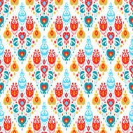 Red blue yellow and white ikat fabric seamless pattern vector