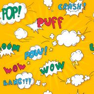 Comics pop art style pattern blank layout template with clouds