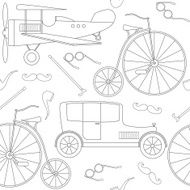 Linear seamless pattern with retro symbols
