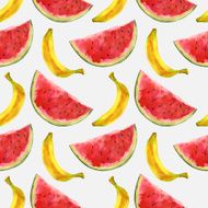 Watercolor seamless pattern with watermelons and bananas