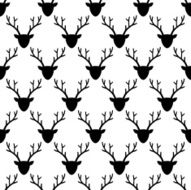 Deer head silhouette seamless pattern in black and white