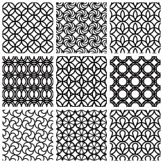 Monochrome geometric seamless patterns set
