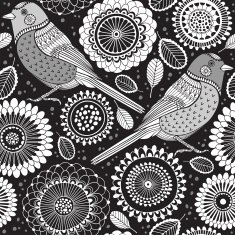 Floral seamless pattern with birds Cartoon vector background