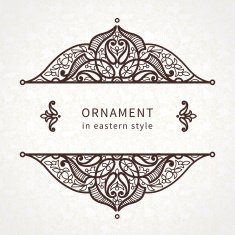 Vector lace card in Eastern style on scroll work background N2