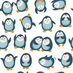 Cartoon vector seamless pattern with penguins N2