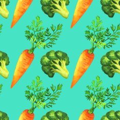 Watercolor seamless pattern with broccoli and carrots