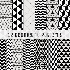 Seamless black and white geometric background set N2