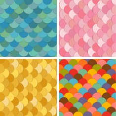 Multicolored fish scale seamless pattern set