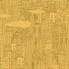 Cute Cartoon City - Seamless Pattern