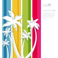 Palm tree silhouette and rainbow stripes background