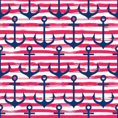 Hand drawn seamless pattern Anchors on striped background