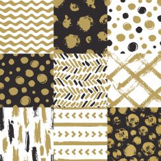 Set of hand-drawn seamless trendy patterns with ink brush strokes