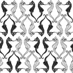 Seamless monochrome background with seahorses