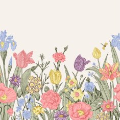Spring flowers Seamless floral border