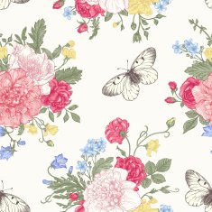 Seamless pattern flowers and butterflies