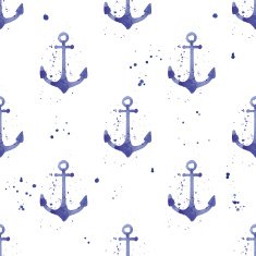 Watercolor seamless pattern with anchors