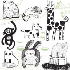 Giraffe rabbit polar bear monkey dog bear and chameleon N2