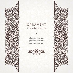 Vector lace card in Eastern style on scroll work background N3