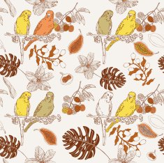 Hand draw tropical flowers and parrots