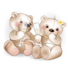 Two lovers bear drinking glasses with champagne