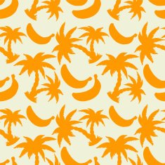 Seamless pattern with silhouettes palm trees and bananas