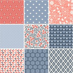Seamless patterns collection with hearts and flowers