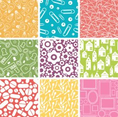 Nine Household Objects Seamless Patterns Set