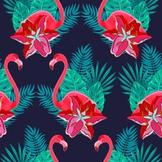 Flamingo lilies colorful seamless pattern