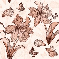 Parrot Tulips seamless floral background in beige colors N2