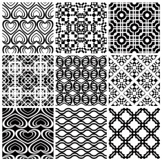 Monochrome geometric patterns set