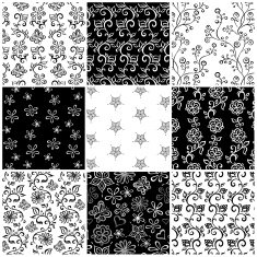 Collection of seamless black & white floral pattern